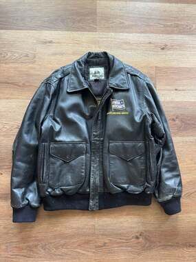 Vintage Burk's Bay Admiral Merchants Leather Bomber Jacket
